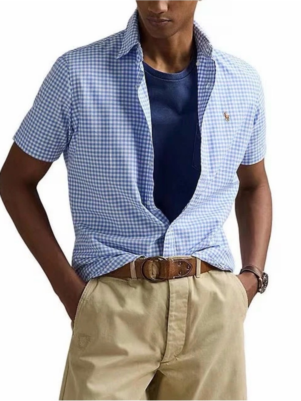 Polo Ralph Lauren Men's Classic-Fit Short-Sleeve Oxford Shirt Blue/White